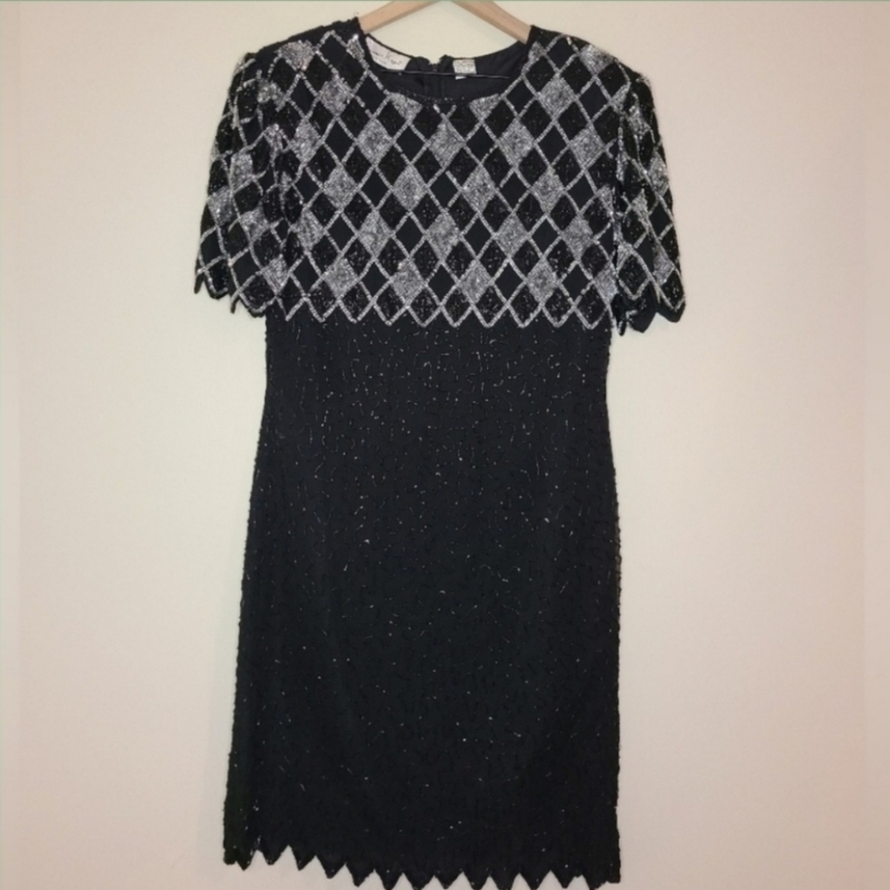 vintage 100% Silk Lawrence Kazar handbeaded formal dress